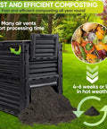 80 Gallon Outdoor Compost Bin With Top Flip Lid Includes Gloves Large Aerating Garden Box For Yard Waste Easy Exit Door BPA Free Material Black Turns Scraps Into Rich Compost Fast