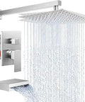 Tub And Shower Faucet Set With 10 Inch Rain Shower Head Pressure Balance Valve And Trim Kit Brushed Finish Dual Shower System