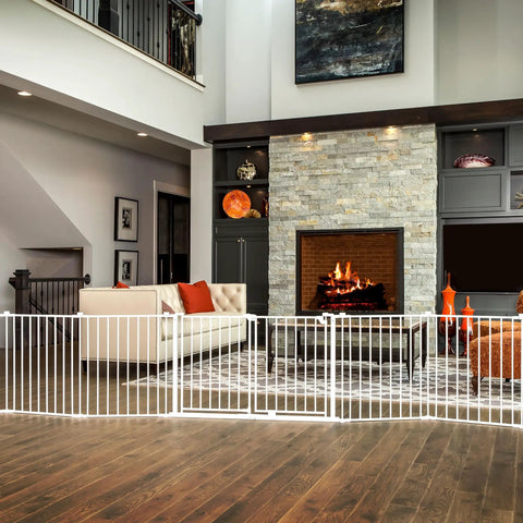 Super Wide Baby Gate And Play Yard For Large Openings Expands To 192 Inches Wide Eight Panel Gate in modern living room