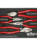 Four Piece Pliers And Cutters Tray Set With Long Nose Pliers 6.3 Inch And 8.0 Inch, BiCut Compound Diagonal Cutters 8.0 Inch, Lineman's Pliers 9.0 Inch with soft vinyl grips in a tray