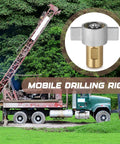 Brass 1-in NPT hydraulic quick disconnect female coupler; circular inset on a mobile drilling rig truck