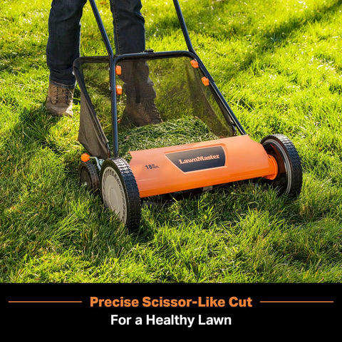 Push Reel Lawn Mower With An 18 Inch Deck And 5 Blades For A Clean Scissor Like Cut Designed For Small Lawns 9 Cutting Positions