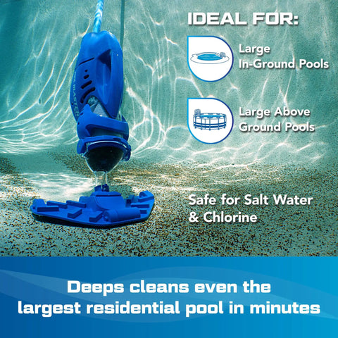 Max CG Cordless Pool Vacuum For Commercial Grade Cleaning And Heavy Duty Power Handheld Rechargeable Swimming Pool Cleaner for inground and above ground pools in use underwater.