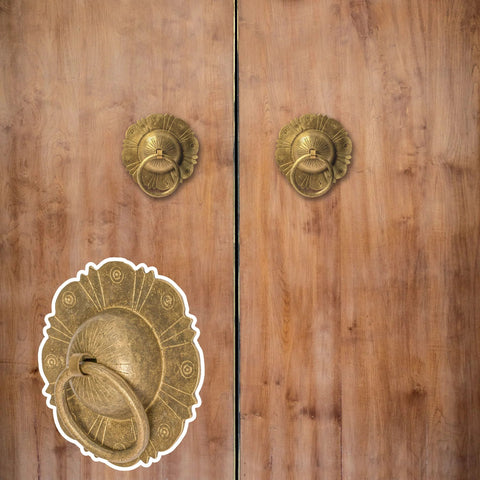 Brilliant Sun Brass Cabinet Pulls Set Of 2 4.5 Inch Wide Architectural Hardware installed on wooden surface