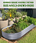 Galvanized Raised Garden Bed Kit Oval 4x2x1 Ft Outdoor Planter Boxes For Vegetables with plants, installed in a garden