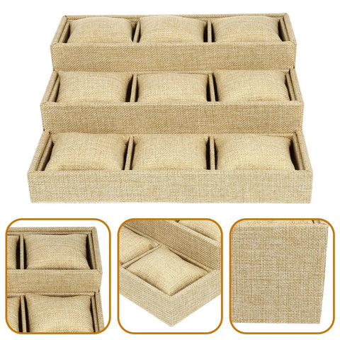 Sleek Mens Watch Organizer And Jewelry Display Tray, Soft Linen Multi Grid Pad With Fluffy Cushion For Rings, Khaki Desk Storage Caddy You Gotta Grab Right Now, three-level design.