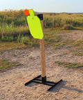 Target Stand System AR500 Steel Target Complete Kit Three Eighths Inch Thick Seven By Twelve Inch Steel Target in outdoor setting