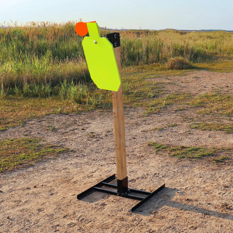 Target Stand System AR500 Steel Target Complete Kit Three Eighths Inch Thick Seven By Twelve Inch Steel Target in outdoor setting