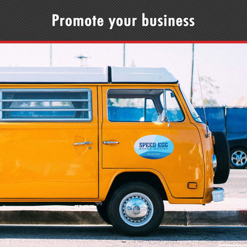 Yellow van with 'Speed Egg' graphics promoting business