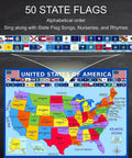 US Map Poster With All 50 State Flags Laminated 14x19.5 In Educational Wall Chart For Kids Classroom Decor With Capitals Abbreviations Compass Oceans Borders Puerto Rico And Subtle 3D Details.
