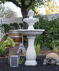 Tall White 44 Inch Fiberglass Resin Solar Water Fountain With Panel And Auto Shut Off Pump For Home Garden Yard Decor