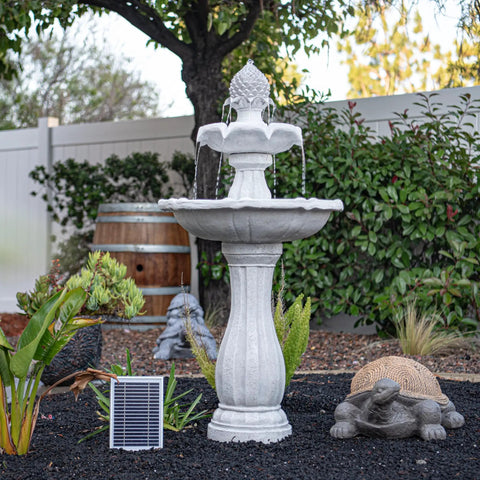 Tall White 44 Inch Fiberglass Resin Solar Water Fountain With Panel And Auto Shut Off Pump For Home Garden Yard Decor