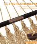 Close-up of Caribbean Rope Hammock 10.5 Ft Double Outdoor Hammock With Spreader Bars Hand Woven Polyester with branded spreader bar