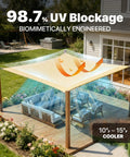 Beefed Up Heavy Duty Beige 12 Foot By 16 Foot Sun Shade Sail Canopy With Reinforced Corners And Edges, 260 GSM Permeable Fabric, Stainless Mounting Rings, Custom Size Available For Patio Or Deck installed over a patio