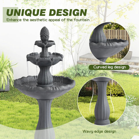 Three Tier Outdoor Waterfall Garden Fountain With Pump Large Resin Bubbler Cascade For Patio And Yard Decor Floor Standing Grey Finish
