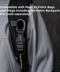 EDC Carabiner With Quick Release Keychain And Magnetic Belt Clip attached to a black backpack strap
