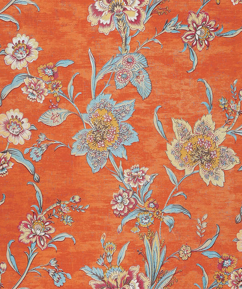 Peel And Stick Orange Floral Wallpaper Roll 21x160 Inches For Bedroom And Living Room Self Adhesive Non Woven Thick Fabric Covers 23.33 Sq Ft Easy Apply Vintage Floral Decor For Girls Room, showing detailed floral pattern on orange background.