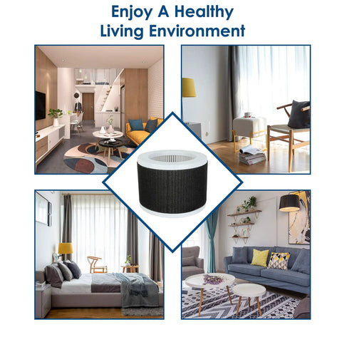 EPI810 Replacement Filter For KOIOS And MOOKA Air Purifiers Three Stage H13 Filtration Two Pack centered with living spaces.