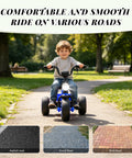 Electric Kid Ride On Trike For Toddlers Ages 2 To 5 With 3 Wheel Design 12V Battery And Dual 35W Motors Safe Durable Power For Stable Smooth Rides Kid Friendly Twist Grip Throttle Non Slip Pedals Easy Start Blue, toddler on blue trike on park path