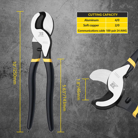 No Fuss Heavy Duty Cable Cutter Built Tough With Superior High Leverage Jaws And Comfortable Non Slip Handles, 10" size.