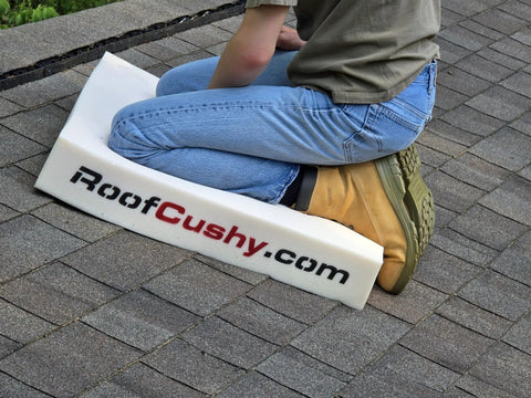 Heavy Duty Roofing Cushion With Killer Traction And Heat Blocking Kneeler Mat For Hardworking Roofer Crew used on shingles.