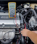 Two Pack Multimeter Test Lead Set With Wire Piercing Probes And Insulated Back Probes For Diagnostic Electrical Testing in use on car engine