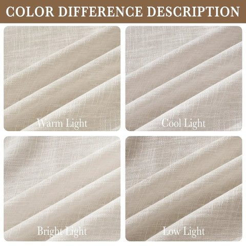 Semi Sheer Linen Curtains 52 Inch Wide By 90 Inch Long For Bedroom And Living Room, color difference in various light