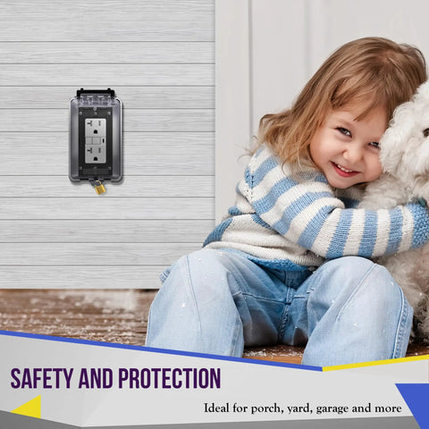 Heavy-Duty In Use Outdoor Weatherproof Decorator GFCI Outlet Cover For 1-Gang Receptacles with child in room setting
