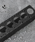 Close-up of rust-proof Heavy Duty Wall Mount Screwdrivers And Pliers Organizer Rack with water droplets on steel surface.