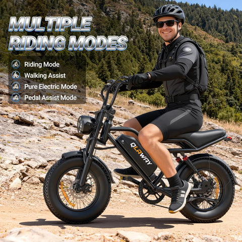 Beast Of A Fat Tire Electric Dirt Bike For Adults With 16 Inch Wheels 500W Brushless Motor 20 MPH Top Speed 70 Mile Range Removable 48V 13 5Ah Battery Full Suspension 7 Speed Gears Off Road Ebike For Trails And Commutes on rocky trail