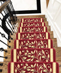 Anti Slip Stair Treads 15 Piece Red Set Pet Friendly No Slip Stair Mats With Rubber Backing Floral Design Grip on wooden stairs