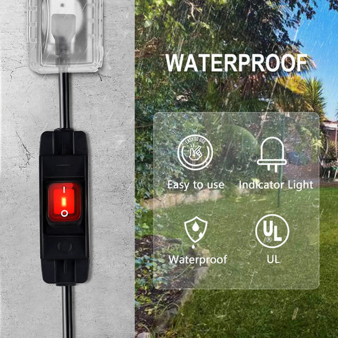 Heavy Duty Outdoor Waterproof Extension Cord With On Off Switch, 6 Foot SJTW Power Cable, waterproof indicator light