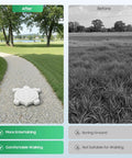 Comparison of a garden path with Turtle Shaped Stepping Stone Mold For Concrete Paths Reusable ABS Paver Mold and plain grass before.