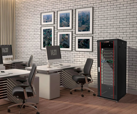Wall Mount 18U Server Rack Cabinet With 19 Inch Network Enclosure 18 Inch Deep Data Rack in modern office setting