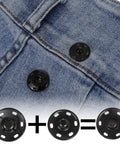21Mm Large Press Stud Snaps For Clothing Sew On Heavy Duty Metal Snap Fasteners Black And Silver installed on denim