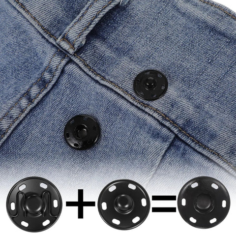 21Mm Large Press Stud Snaps For Clothing Sew On Heavy Duty Metal Snap Fasteners Black And Silver installed on denim
