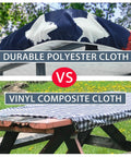 Flag Inspired Picnic Table Cover With Bench Covers, Waterproof Elastic Fitted Tablecloth For Outdoor Tailgate Dining vs Vinyl Composite