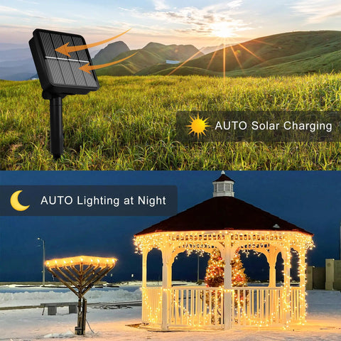 Outdoor Solar String Lights 39Ft 100 LED With 8 Modes Waterproof Warm White For Yard Fence Balcony Party And Christmas Tree Decor