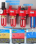 Half Inch NPT Air Drying System With Four Stage Filtration Desiccant Dryer And Regulator For Pneumatic Lines, 0 To 150 PSI