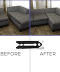 Heavy Duty Steel Couch Clamps Keep Your Section Locked Down Adjustable Non Slip Sofa Connectors Stop That Shifting Nonsense Prevent Floor Scratches And Secure Loose Sections 4 Pack before and after installation with clips