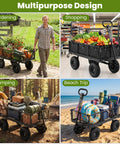 Heavy Duty Metal Garden Cart With 880 LB Load Capacity used for gardening, shopping, camping, and beach trip with various items