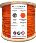 Heavy Duty Two Hundred Fifty Foot Spool Of One Eighth Inch Galvanized Aircraft Cable With Bright Orange Pvc Coating, showing PVC-coated galvanize wire rope.