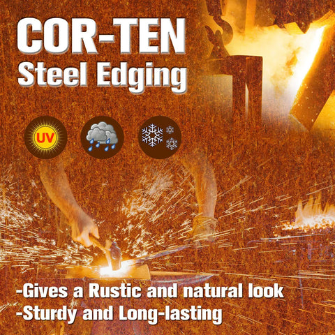 Pre Rusted Cor Ten Steel Landscape Edging Kit With No Dig Hammer In Lawn Border Heavy Duty Metal Edging Panels durability showcase