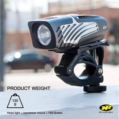 Lumina Micro 850 Front Bike Light USB Rechargeable LED Water Resistant mounted on bike handlebar