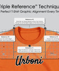 XL Size T Shirt Ruler Guide For Perfect Vinyl Alignment And Center Design Placement on orange shirt with alignment references