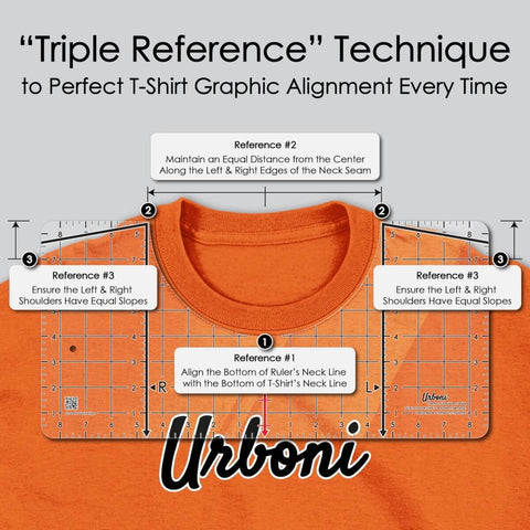 XL Size T Shirt Ruler Guide For Perfect Vinyl Alignment And Center Design Placement on orange shirt with alignment references