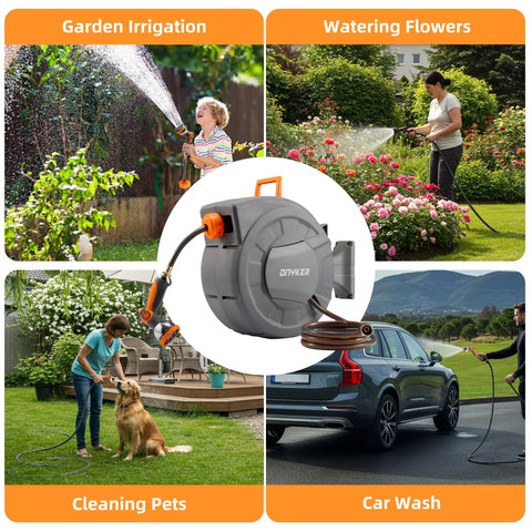 Retractable Garden Hose Reel With Wall Mount Half Inch By One Hundred Foot Hose for garden irrigation and cleaning