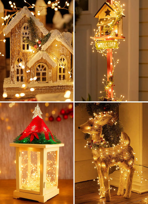 120LED 10Ft Solar Fairy Lights Outdoor Waterproof With 8 Modes IP65 Firecracker Twinkle String Lights decorating various objects
