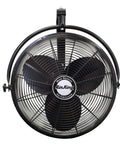 Industrial Grade Wall Mount Fan 20 Inch Black One Sixth Horsepower Three Speed 120 Volt Heavy Duty Fully Enclosed Motor