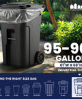 Heavy Duty 95 To 96 Gallon Clear Trash Bag Liners 1.5 Mil Thick Jumbo Rollaway Bin Sacks Tough For Heavy Yard Debris And Commercial Waste 25 Count Pack with bin.